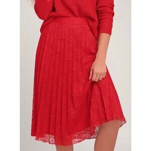 Lulus Women's Mazzie Red Pleated Lace Midi Skirt Size M Coquette Floral EUC